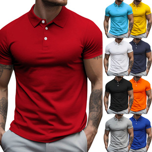 2025 summer foreign trade new men's lapel short sleeve T-shirt polo shirt men's enlarged loose collar solid color T-shirt