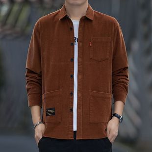 Autumn Heavy Corduroy Long-sleeved Shirt Men's Hong Kong Style Casual Workwear Fleece Shirt Jacket Loose Top Trendy