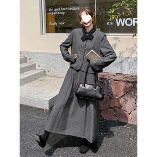 Two-piece suit OL Simple Small Fragrant Style Woolen suit Women's 2024 Autumn New Elegant Ladies Coat Skirt