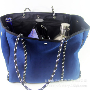 Solid Color Outdoor Diving Material Perforated Beach Bag Large Capacity Neoprene Handbag Snap Diving Material Shopping Bag