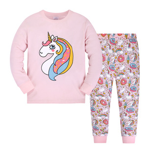 Children's Home wear suit foreign trade new girls' cartoon cotton unicorn pajamas baby girls' air conditioning clothes