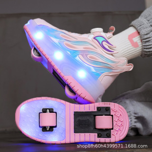 The heloo shoes boys 2025 new children's pulley shoes explosive sneaker primary school students two-wheel retractable skates