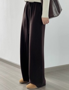 2024 Winter New Thickened Slimming High Waist Wide Leg Knitted Pants Women Loose Floor Trousers
