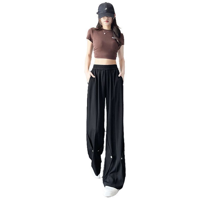 【Twisted Thread with Pockets】Women's Summer Thin Wide-Leg Pants 2025 New High-Waisted Slimming Wide-Leg Slightly Flared Pants