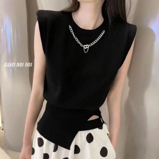 2024 Internet Celebrous Hot Chain Design Sleeveless Knit Shirt Women's Summer New Western Style Slim Top