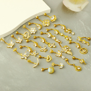 Europe and the United States cross-border in stock sexy simple copper zircon belly button ring human body piercing golden belly button nail manufacturers