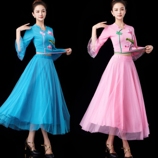 2024 Red New Square dance clothing dancing suit middle-aged and elderly group performance competition yangko dance dance clothing