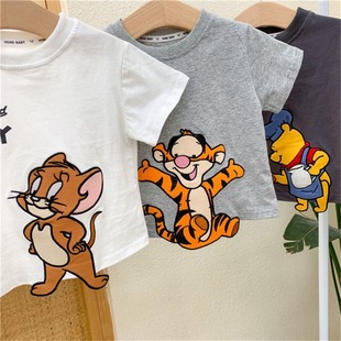 100 Soft Cotton Summer New Men's and Women's Children's Clothing Cartoon Embroidered Short Sleeve Top Children's T-shirt Top Clothes 2023
