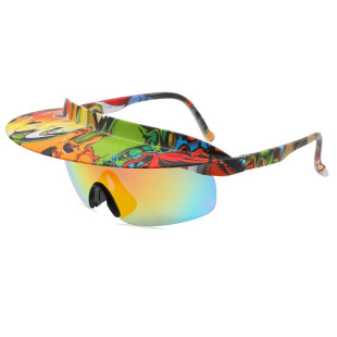 Cross-border New Fashion Large Frame Colorful Riding Glasses Men's and Women's Sunshade Hat Sunglasses Personalized Hat Brim Sunglasses