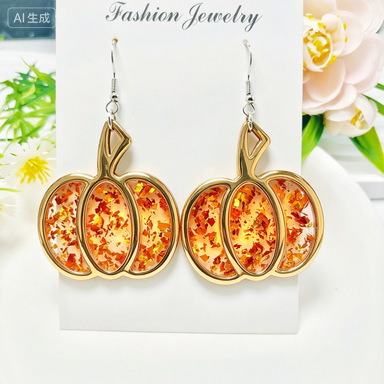 Cross-Border Hot-Selling Halloween Pumpkin Acrylic Earrings, Simple, Fashionable, Personalized and Novel Earrings for Women