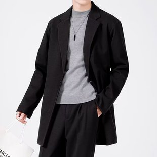 Trendy men's tall casual woolen coat youth wear autumn and winter mid-length light mature Korean style suit top
