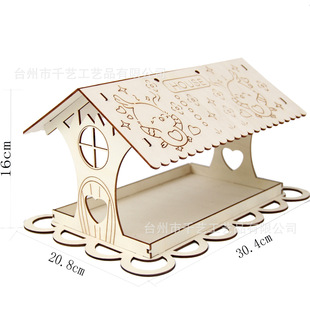 Wooden Bird House Bird Feeder Wind Bell suit Children's DIY Handmade Graffiti Bird Nest Assembled Bird Cage Pendant Crafts