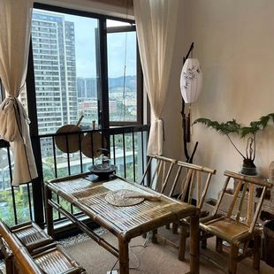 Chinese-Style Vintage Bamboo Table and Chair Set for Outdoor Tea Brewing, Dining Table, Coffee Table, Office Hot Pot Bamboo Table