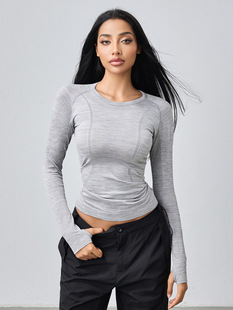 Seamless One-piece Woven Long-sleeved Sports T-shirt Women's Elastic Breathable Yoga Suit Outdoor Training Fitness Suit
