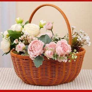 Imitation Rattan Woven Satchel Basket Gift Blue Flower Basket Storage Photo Flower Watermelon Blue Basket Handmade February 6Th