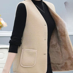 Women's fleece-lined Warm Spring and Autumn Lamb Velvet Vest Shoulder All-match Autumn and Winter Fashion
