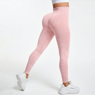 Women's Seamless Solid Color High Waist Sports Fitness Pants Casual Daily Wear Tight Sand Washed Quick Dry Yoga Pants Trousers