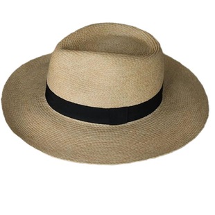 Paper Lafite Large Brimmed Panama Hat Black Ribbon Fashion UV Protection Concave Top Hat Jazz Hat