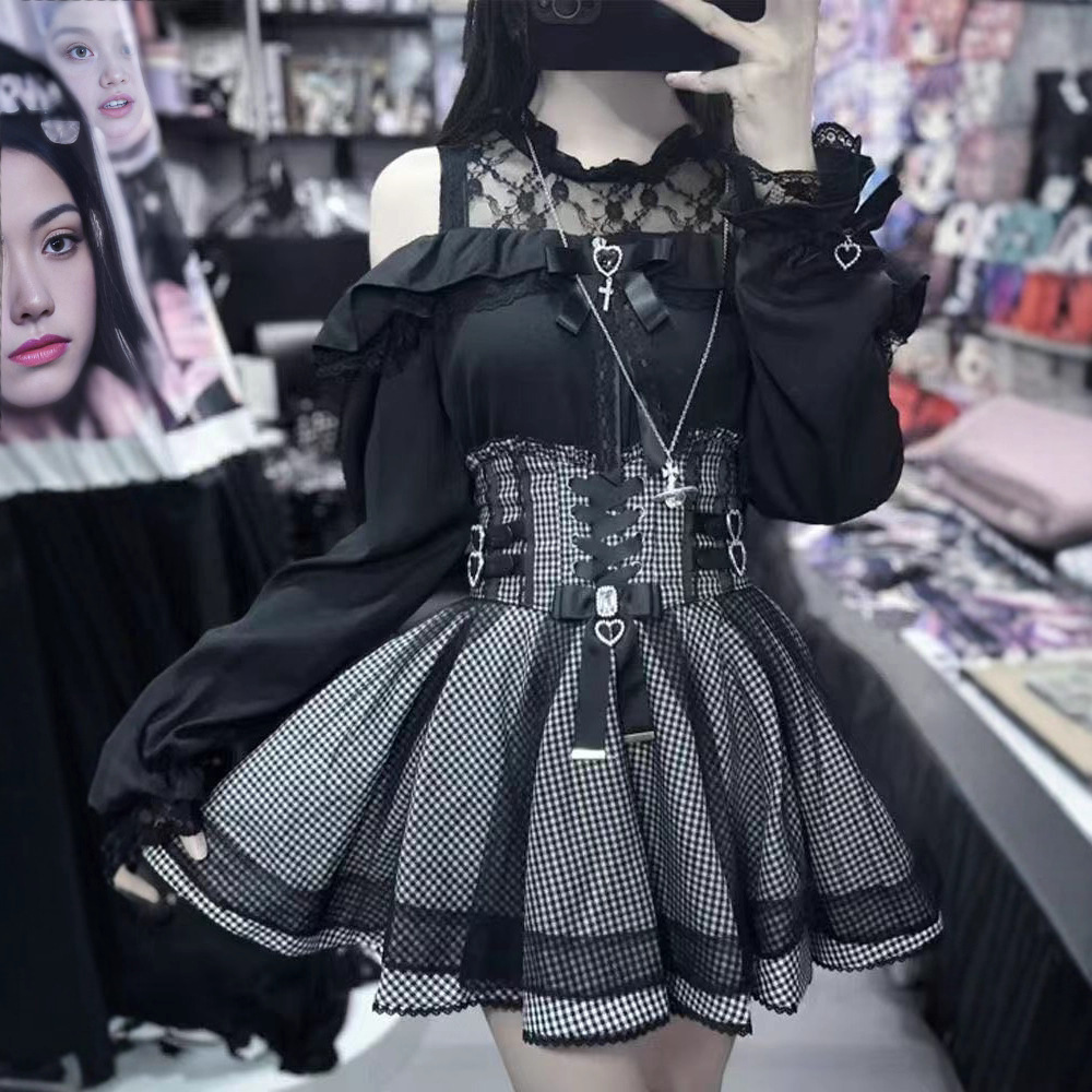 2025 Autumn and Winter New Style Japanese Style Elegant Daughter Long-Sleeved Off-Shoulder Top Elegant High-Waisted Skirt Suit