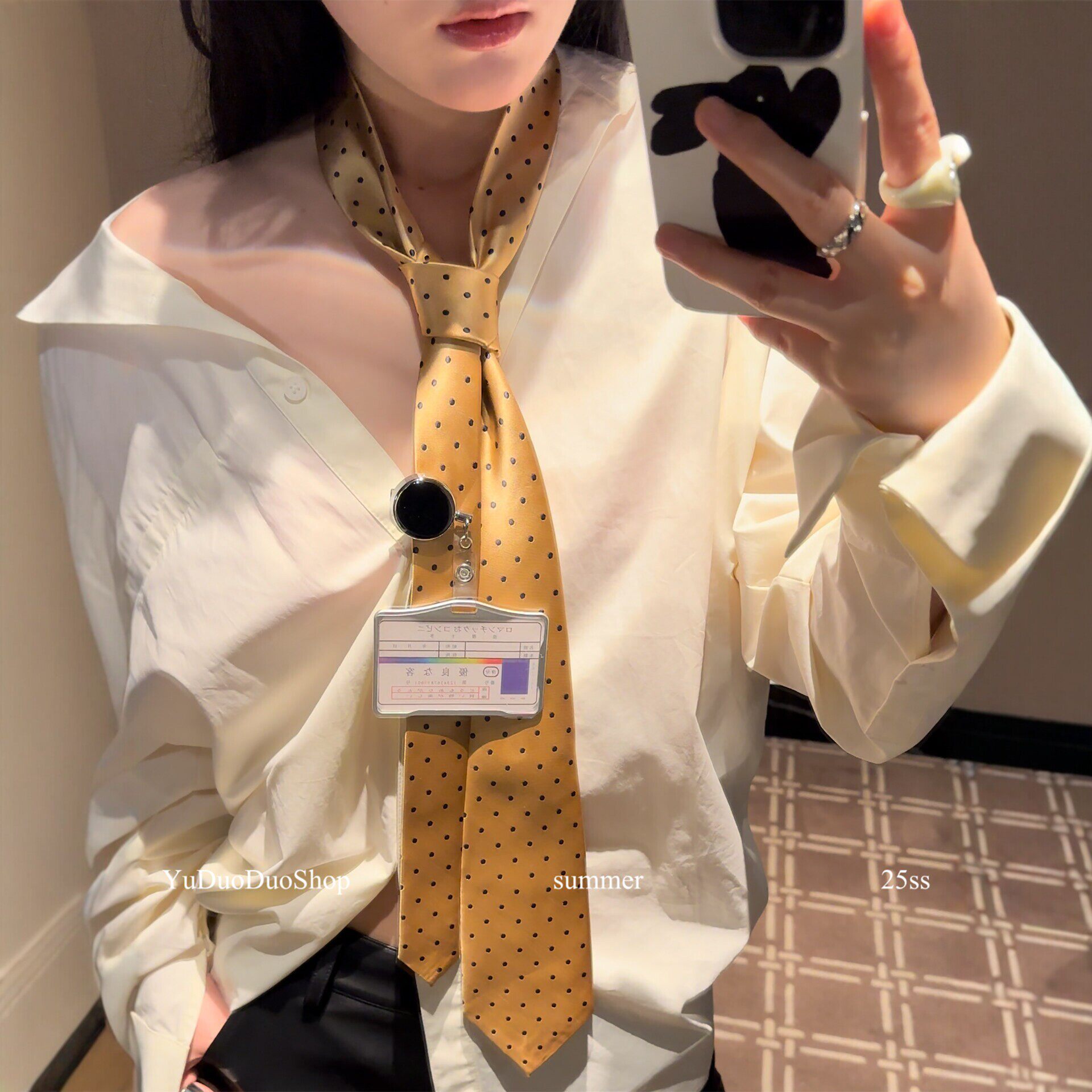 Fashionable High-Intelligence Polka Dot Tie for Women, Japanese Retro College Style Scarf, Multifunctional Trendy Girl Waist Belt Tie