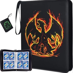 Pokemon Card Collection Card Book Pokemon Card Four-Palace Card Book Nine-Palace Leather Zipper Collection Book