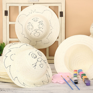 Painting Graffiti Straw Hat Children's DIY Handmade Material Kindergarten Parent-child Hand-painted Creative Handmade Painted Hat
