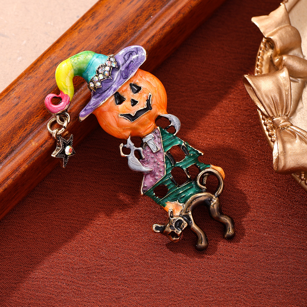 Halloween Witch Pumpkin Clown Brooch, Unique and Versatile Niche Design Holiday Party Pin Accessory