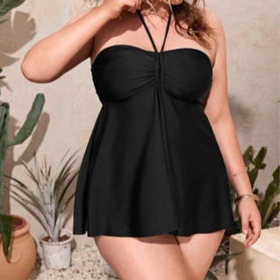 2023 New Amazon Cross-border Special for Foreign Trade Large Size European and American Solid Color Black Backless Split Bikini Swimsuit