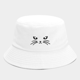 New Cute Cat Expression Embroidered Fisherman Hat Couple Outdoor Casual All-match Sun Hat Simple Fashion Hat