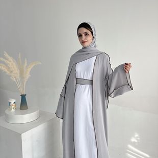 Loriya2024 AliExpress Dubai Middle East Turkey Dubai Solid Color Hook Edge Cardigan Robe LR693