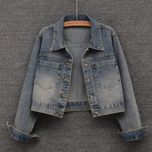 American Style Denim Coat Women's Short 2025 Spring and Autumn Hong Kong Style Retro Design Sense Loose Small Jacket Top