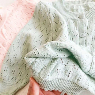 Baby's Coat Children's Air Conditioning Cardigan Young Children's Thin Sun Protection Clothing Baby's Knitted Shirt Hollow Long Sleeve Sweater