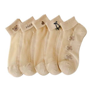 Lace Floral Socks Children's Summer Ice Silk Stockings Summer Thin Short Socks Shallow Mouth Boat Socks Japanese Style Crystal Glass Silk Stockings