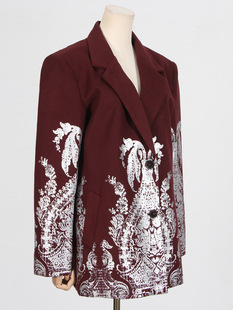 Suit coat women's high-end sense autumn and winter 2024 new heavy-duty bronzing printing personality design silhouette small suit women
