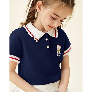 HelloKitty Hello Kitty девушка лето 2024 новая мода удобный дышащий POLO воротник с короткими рукавами