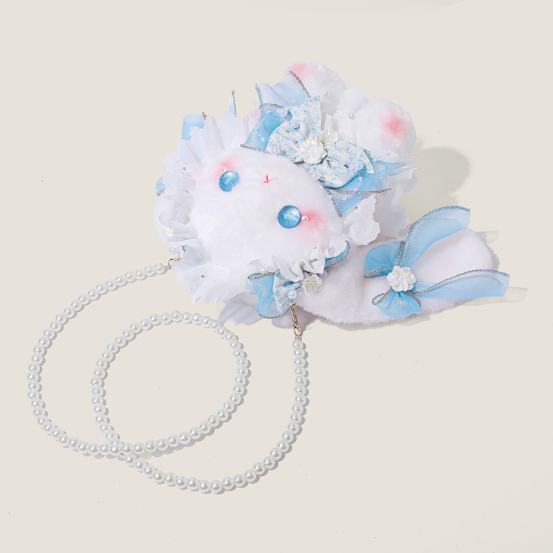 New Mori Girl Style Cartoon Lolita Bunny Doll Crossbody Bag with Pearl Chain