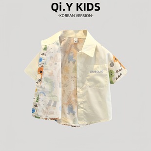 Children's Cartoon Short-Sleeved Shirts 2025 Summer New Korean Style Shirts for Small and Medium-Sized Kidsren, Little Boys Loose Tops
