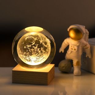 Creative Luminous Astronaut Crystal Ball Ornaments 3d Inner Carving Starry Sky Girl Desktop Nightlight Gift Birthday Gift