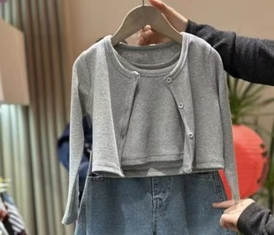 Girls' Spring suit 2025 New Style Children's Short Long Sleeve Cardigan Vest Jeans Baby Girls Spring and Autumn