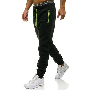 High quality cross-border European size men's youth elastic waist pocket zipper color matching jogging sports casual pants Europe and the United States