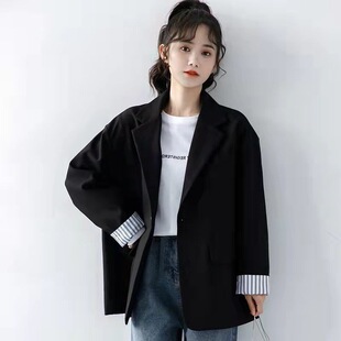Black Suit Jacket Women's Small 2023 Spring and Autumn New Loose Casual Korean Style Elegant Suit Top Trendy