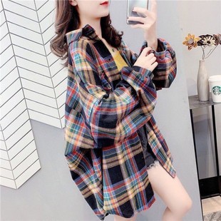 [in stock] Retro Loose Korean Plaid Shirt Women's Shirt Hong Kong Flavor New 2024 Spring and Autumn Long Sleeve Design Sense