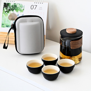 Портативный Yuanshan Travel Tea Cup Чайный набор Небольшой набор стеклянный открытый горшок с тремя чашками керамический экспресс-чайник