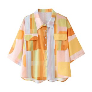 YALTEI spring new women's European and American style French fashion design cotton and linen printed short sleeve shirt short pants cover