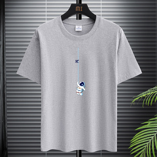 Foreign trade 200g heavy cotton T-shirt men's short-sleeved printed inner T-shirt loose top men's white bottoming shirt