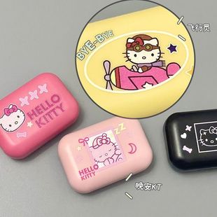 Коробки компаньона контактных линз киски мультфильма стиля Инс легкое милой небольшое портативное для использования с коробкой зрачка зеркала