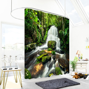 Gurgling forest water shower curtain waterproof mildew-proof curtain cross-border Amazon