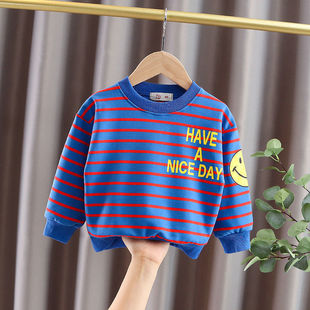Little Boys' Sweatshirt Spring and Autumn Baby's Autumn Western Style Pure Cotton T-Shirt Baby's Long Sleeve Children's Crewneck Top Fashionable