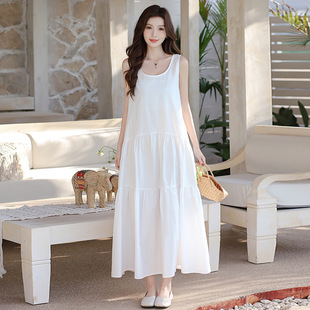 Spring and Summer 2025 New French Vest Solid Color Loose Long A Version Casual dress Age-reducing Comfortable Style