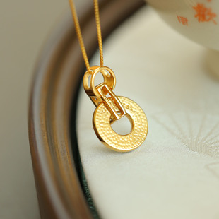 S925 Silver Gold-plated Inlaid Malachite Hollow Round Pendant Simple High-grade Exquisite Retro Matching Temperament